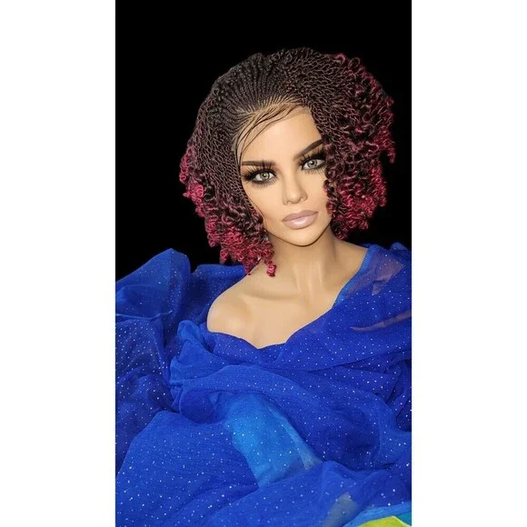 Braided Wig Handmade Micro Millions Braids, Short Kinky Twists, NWT, Ombre - Picture 3 of 15